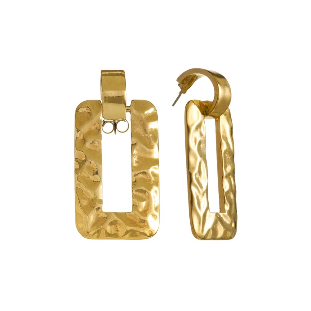 New in box MAYAMAR Elegant 24kt Gold-dipped hammered Rectangular Earrings - Picture 2 of 4
